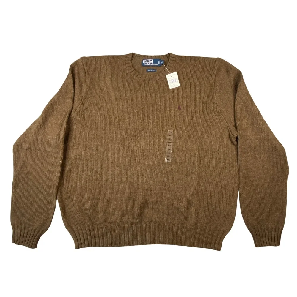 Polo Ralph Lauren Mens XXL Crewneck Sweater Fall Brown Cotton Knit Pony Logo NEW